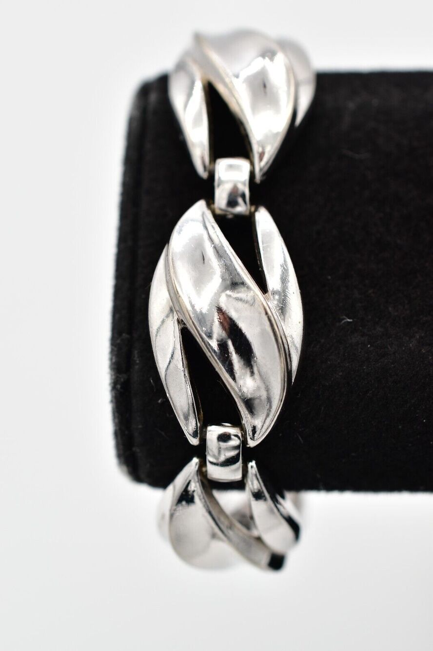 Trifari Vintage Chain Bracelet Silver Linked Chunky Heavy Signed 1950s BinO